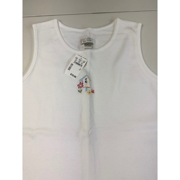 Christopher & Banks White Sleeveless Top Birdhouse Embroidery Tank - Picture 3 of 12